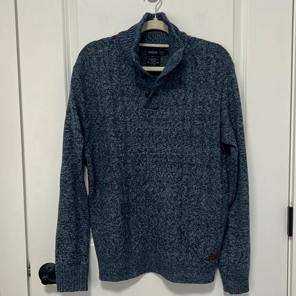 NWT Buffalo David Bitton Men’s Sweater Blue Button Up Mock Neck size Large - Picture 2 of 7